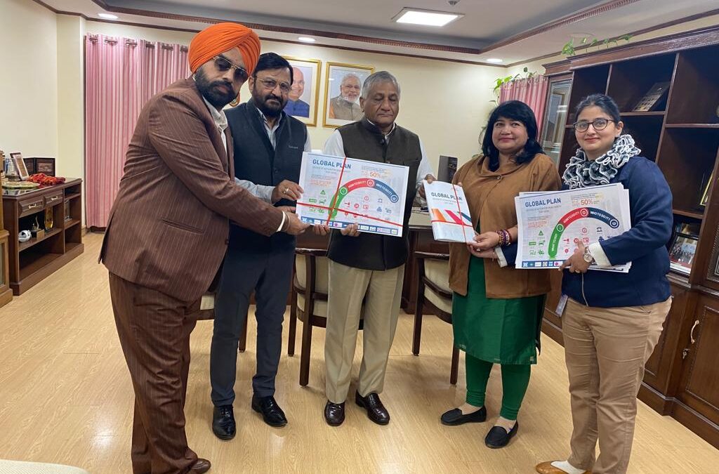 TheTeam handed over Global Plan of Decade of Action for Road Safety to Union Minister of state for Roads Transport and Highways General VK Singh (Retd)